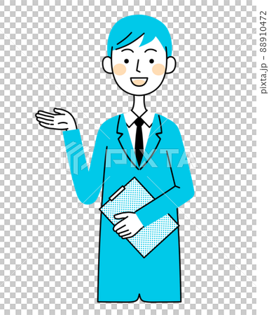 クリップボードを持って案内するビジネスマン　イラスト素材 88910472