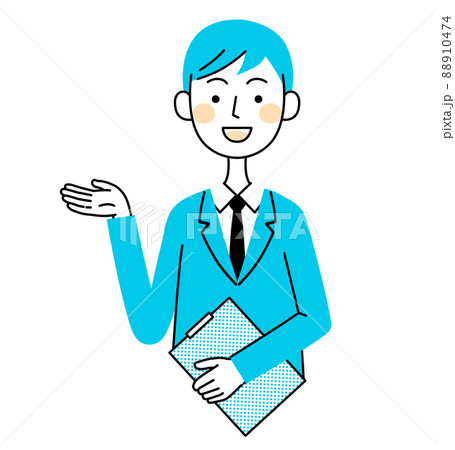 クリップボードを持って案内するビジネスマン　イラスト素材 88910474
