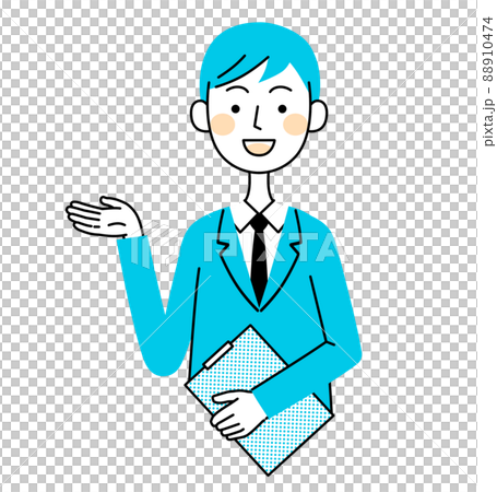 クリップボードを持って案内するビジネスマン　イラスト素材 88910474