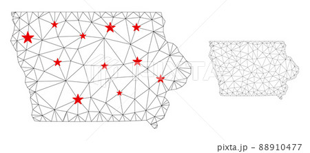Polygonal Carcass Mesh Vector Iowa State Map with Stars 88910477