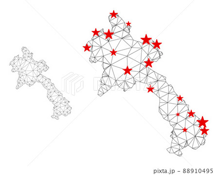 Polygonal 2D Mesh Vector Laos Map with Stars Polygonal 2D Mesh Vector Laos Map with Stars 88910495