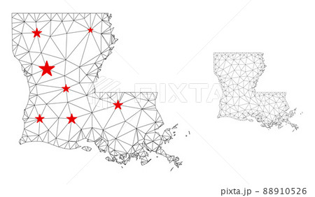 Polygonal Network Mesh Vector Louisiana State Map with Stars Polygonal Network Mesh Vector Louisiana State Map with Stars 88910526