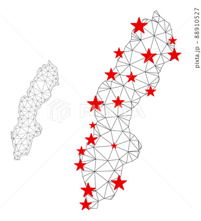 Polygonal Wire Frame Mesh Vector Sweden Map with Stars 88910527