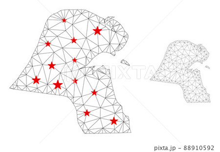 Polygonal Carcass Mesh Vector Kuwait Map with Stars 88910592