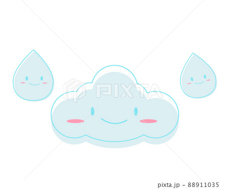 雲と雫 かわいいアイコン。雨、梅雨、曇りの日。 イラスト 雲と雫 かわいいアイコン。雨、梅雨、曇りの日。 イラスト 88911035