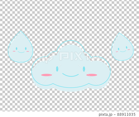雲と雫 かわいいアイコン。雨、梅雨、曇りの日。 イラスト 雲と雫 かわいいアイコン。雨、梅雨、曇りの日。 イラスト 88911035