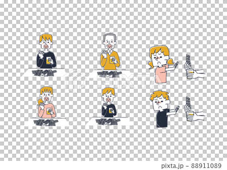Set of people taking medicine Comical handwritten person Vector, line drawing and color 88911089