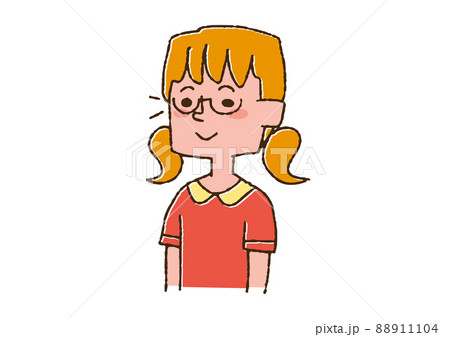 メガネをしている女の子　コミカルな手書きの人物　ベクター、線画にカラー 88911104