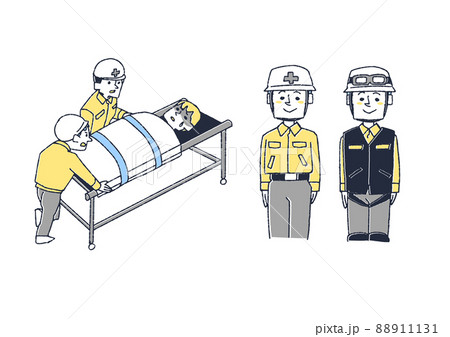 救急医療に携わる人々のセット　コミカルな手書きの人物　ベクター、線画にカラー 88911131