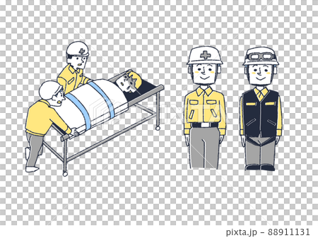 A set of people involved in emergency medical care, a comical handwritten person, a vector, a line drawing and a color 88911131