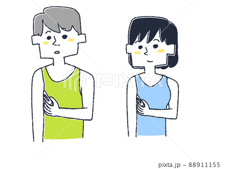 脇の下で熱を測る男女のセット コミカルな手書きの人物 ベクター、線画にカラー 脇の下で熱を測る男女のセット コミカルな手書きの人物 ベクター、線画にカラー 88911155