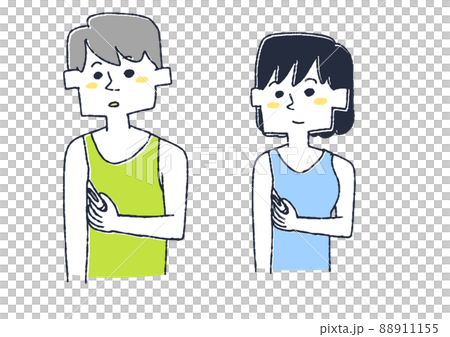 脇の下で熱を測る男女のセット コミカルな手書きの人物 ベクター、線画にカラー 脇の下で熱を測る男女のセット コミカルな手書きの人物 ベクター、線画にカラー 88911155