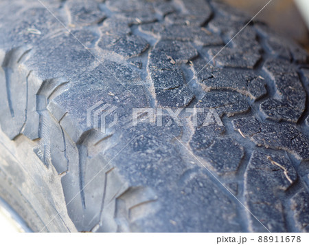 A fragment of a car tire with a small tread. The concept of driving safety by car 88911678