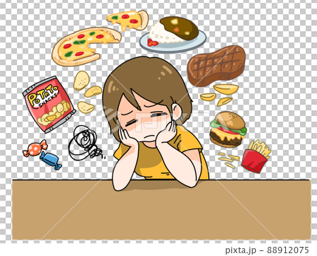 食べ物の誘惑に負けそうなダイエット中の女の子 食べ物の誘惑に負けそうなダイエット中の女の子 88912075