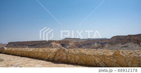 Scenic view on Ein Avdat National Park. The park and canyon located in desert of the Negev Scenic view on Ein Avdat National Park. The park and canyon located in desert of the Negev 88912178