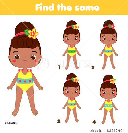 children educational game. Find the same pictures. Find two identical summer girls children educational game. Find the same pictures. Find two identical summer girls 88912904