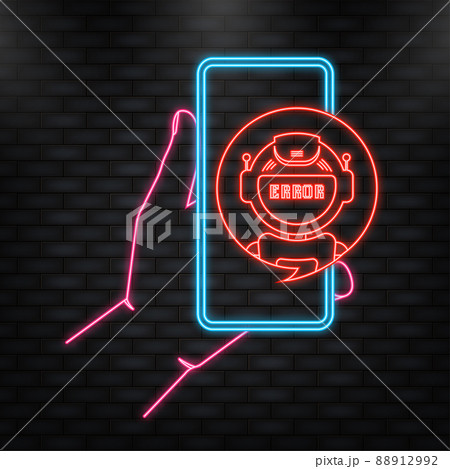 Neon Icon. Error chatbot glyph icon. Silhouette symbol. Talkbot with error in speech bubble. Error bot. Artificial intelligence Neon Icon. Error chatbot glyph icon. Silhouette symbol. Talkbot with error in speech bubble. Error bot. Artificial intelligence 88912992