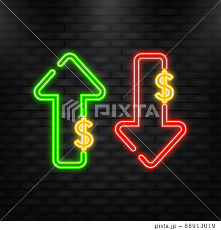 Neon Icon. Up and Down Dollar Sign on white background. 88913019