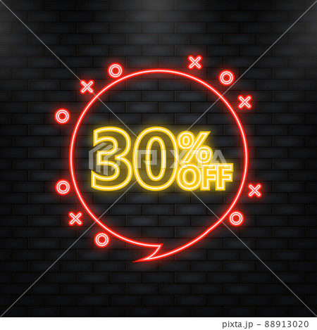 Neon Icon. Trendy flat advertising with 30 percent discount flat badge for promo design. Poster badge. Business design. Vector illustration 88913020
