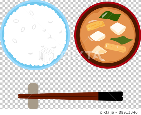 白米飯和味噌湯的鳥瞰圖 88913346