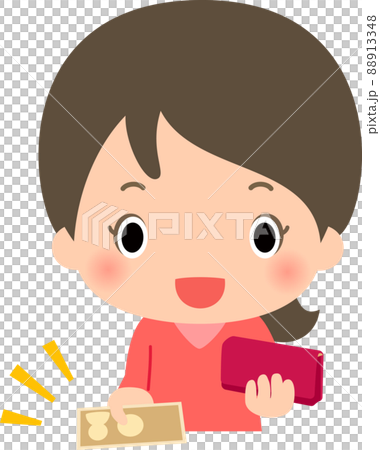 有錢包的婦女提出鈔票，付款 88913348