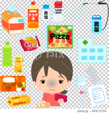 Women paying for unhealthy food and medical expenses 88913350