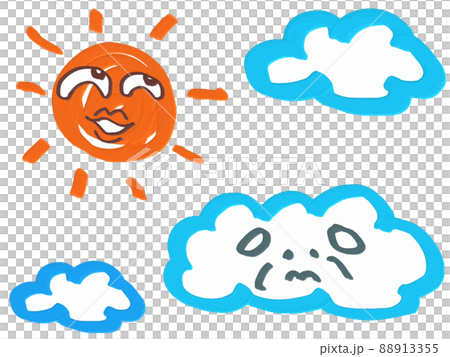 太陽和雲彩的插圖集，表情滑稽，油畫質感 88913355
