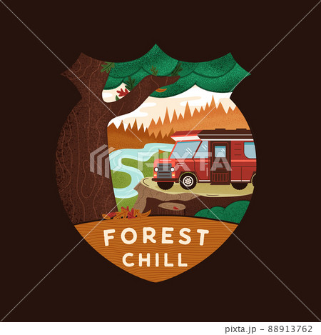 Vector design of traveling van in woods Vector design of traveling van in woods 88913762