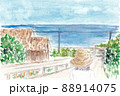 海が見える坂道を歩く女性1 88914075