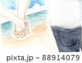 海で手を絡ませる男女 88914079