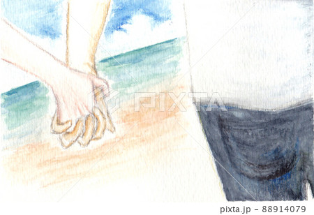 海で手を絡ませる男女 88914079