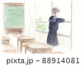 教室の窓から外を見る女の子 88914081