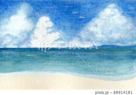 入道雲がある空と夏の海 88914181