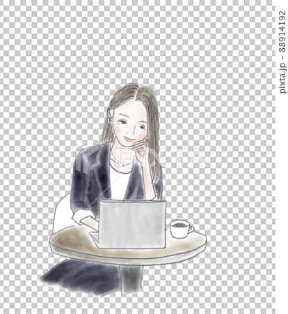 頬杖えをつきながらパソコンを見るスーツ姿の女性 88914192