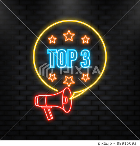 Neon Icon. Neon banner with Top 3 colorful label on dark background 88915093