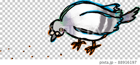 Pigeon on the left side is crouching and eating food 88916197
