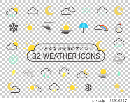 お天気アイコンセット 太陽 月 空 ベクターイラスト素材 お天気アイコンセット 太陽 月 空 ベクターイラスト素材 88916217