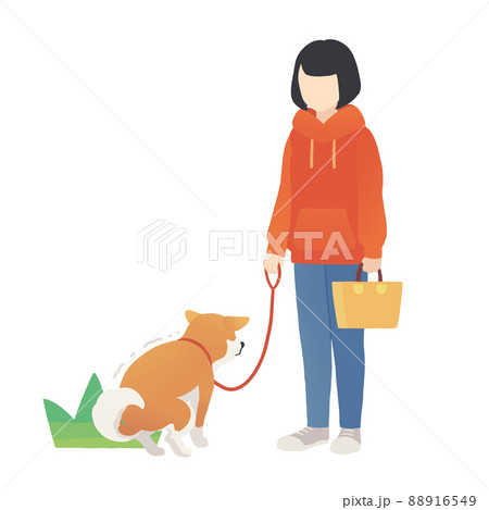 犬の散歩 フンをする犬のイラスト素材