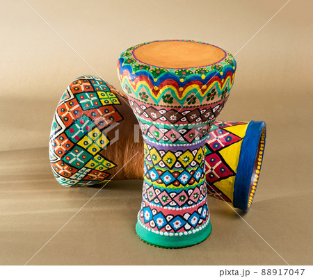 Two decorated colorful pottery goblet drums (chalice drum, tarabuka, darbuka) Two decorated colorful pottery goblet drums (chalice drum, tarabuka, darbuka) 88917047