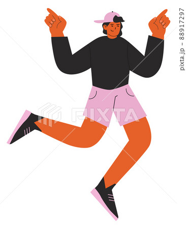 Happy dancing person. Funny jumping joyful character Happy dancing person. Funny jumping joyful character 88917297