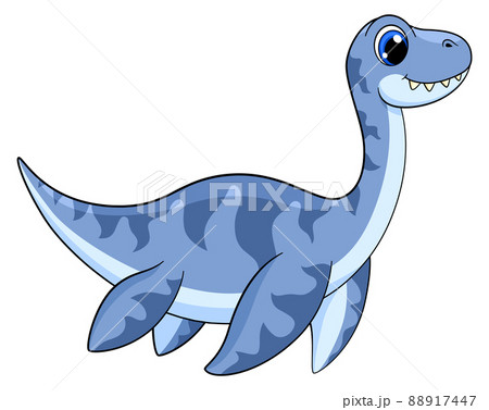 Sea prehistoric animal. Cartoon blue dinosaur swimming 88917447