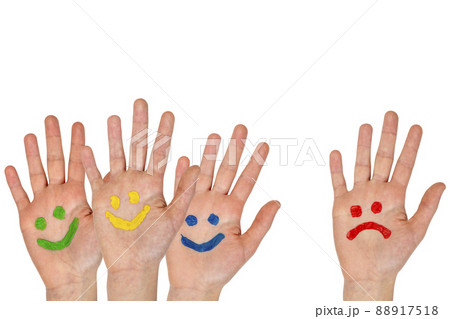 Hands with smiles and sadness pattern 88917518