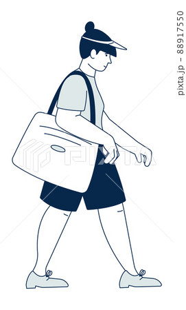 Woman walking with travel bag. Person in summer clothes Woman walking with travel bag. Person in summer clothes 88917550