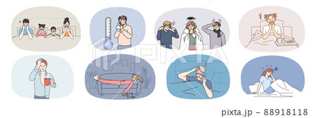 Bundle of unwell people stay at home having covid Bundle of unwell people stay at home having covid 88918118