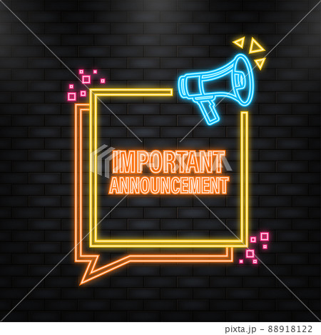 Neon Icon. Megaphone with important announcement poster in flat style. Vector illustration 88918122