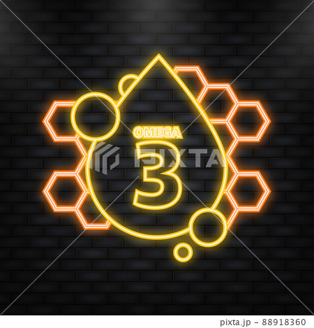 Neon Icon. Shiny fish oil nutrition, omega 3, for good health isolated on transparent background. Vector illustration Neon Icon. Shiny fish oil nutrition, omega 3, for good health isolated on transparent background. Vector illustration 88918360