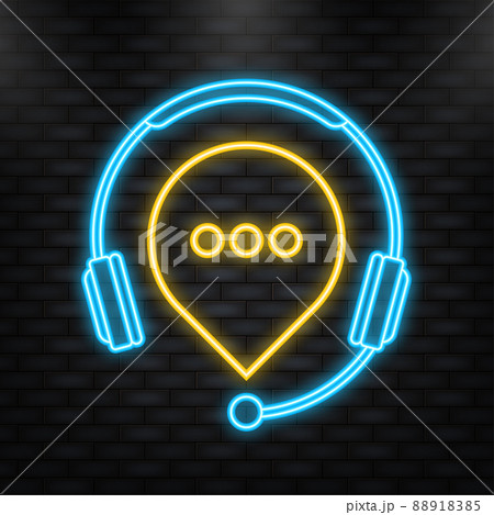 Neon Icon. Live chat in flat style. Online support call center. Customer service. Client comment. Live button. Client support online helpline 88918385