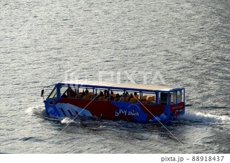 横浜港 水陸両用バス「スカイダック横浜」  バスが水上に浮かぶ 88918437