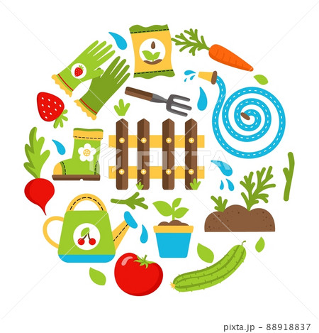 Garden Tools Equipment Gardening Agriculture Vector illustration isolated on white background 88918837