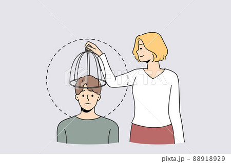 Woman take cage of imprisoned person mind 88918929